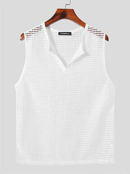 INCERUN Men’s Sexy Fishnet Vest - Hollow Notched Slim Beach/Club Wear - Buy Center US