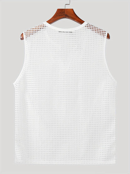 INCERUN Men’s Sexy Fishnet Vest - Hollow Notched Slim Beach/Club Wear - Buy Center US