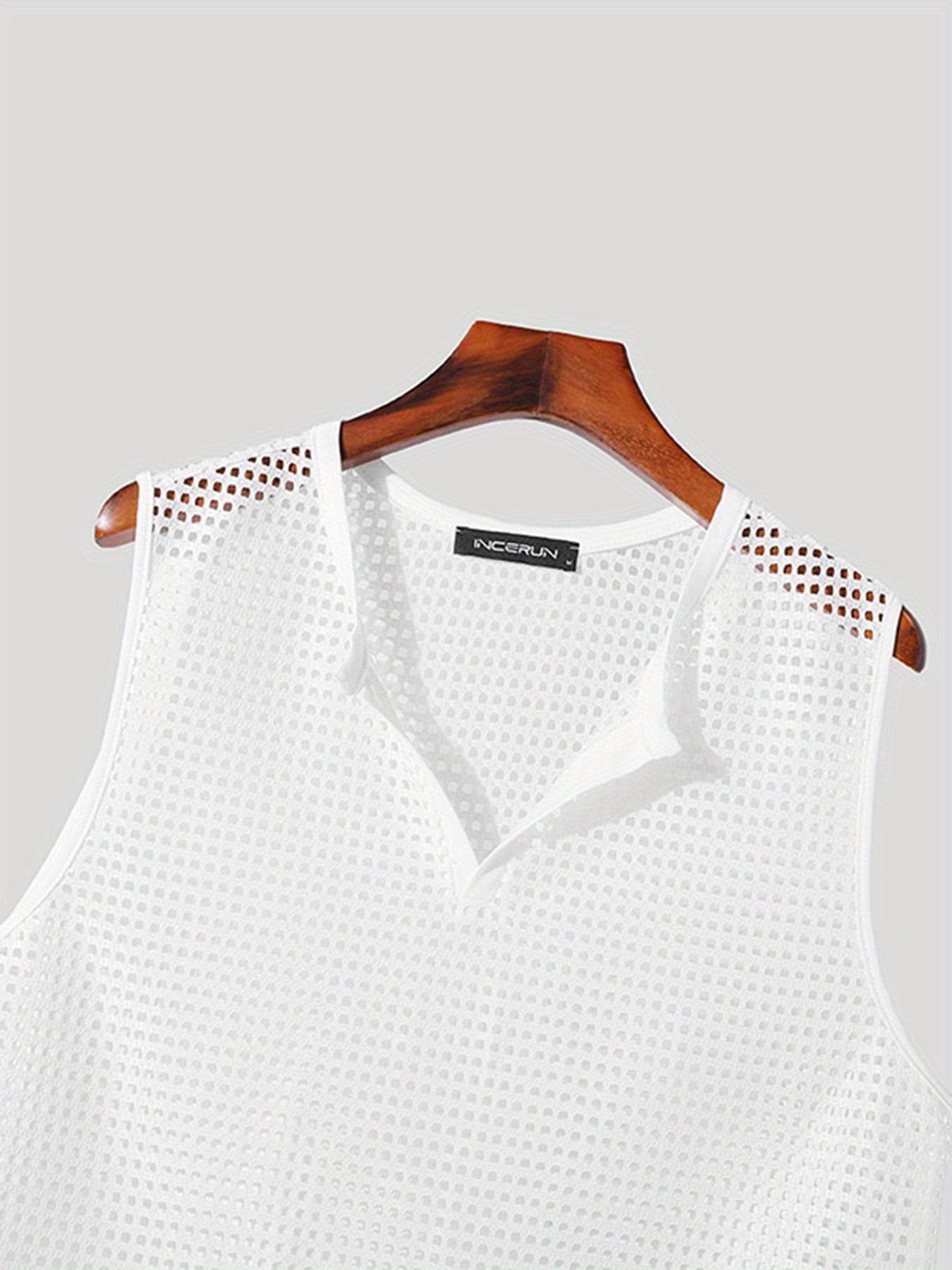 INCERUN Men’s Sexy Fishnet Vest - Hollow Notched Slim Beach/Club Wear - Buy Center US