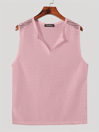 INCERUN Men’s Sexy Fishnet Vest - Hollow Notched Slim Beach/Club Wear - Buy Center US