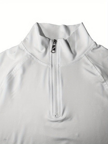 Men's White Sporty Zip-Up Shirt - Tight-Fit Stretch Fabric for Gym - Buy Center US