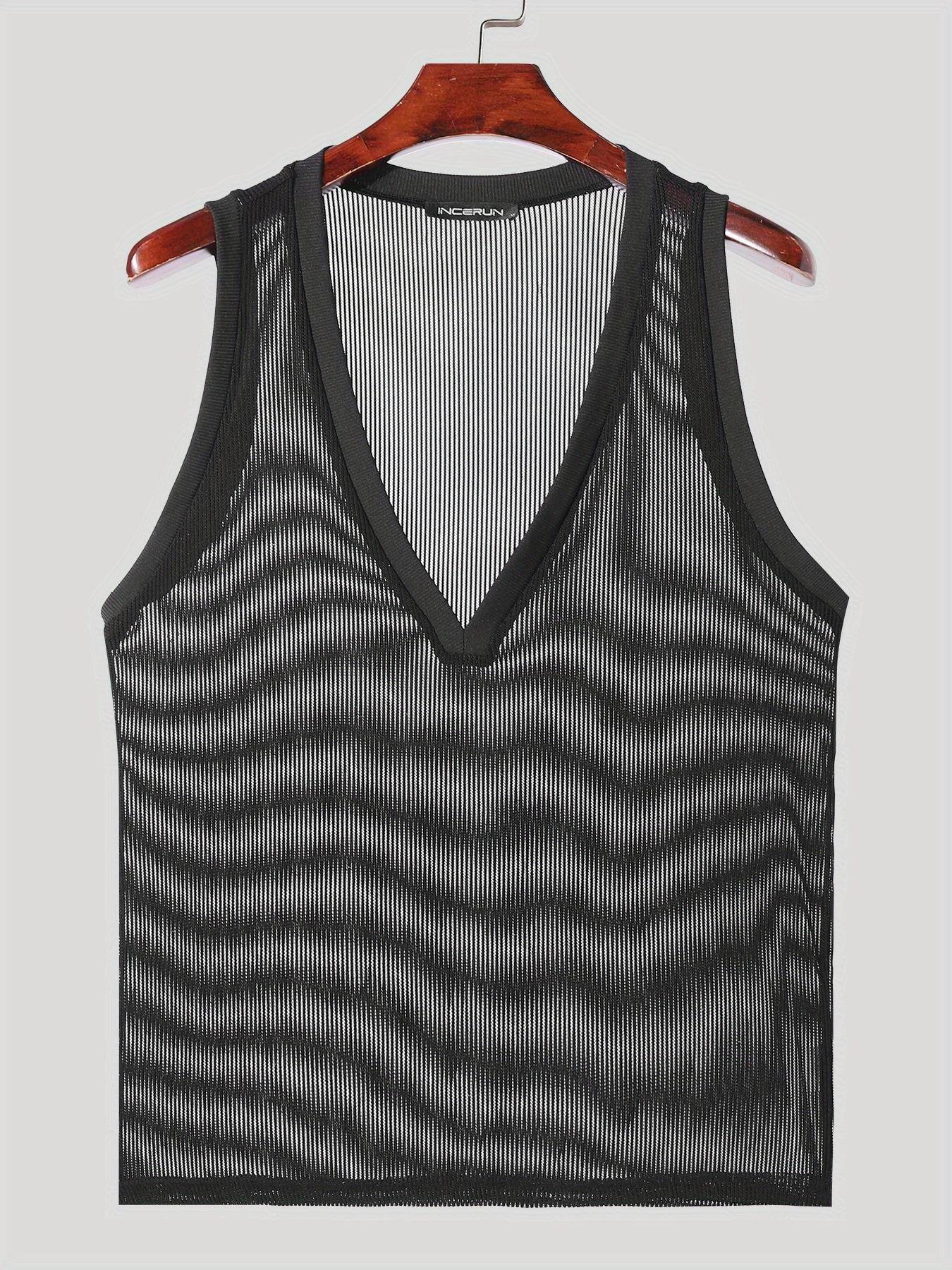 Men's Sexy Deep V-Neck Sheer Tank Top - Perfect for Nightclub Parties - Buy Center US