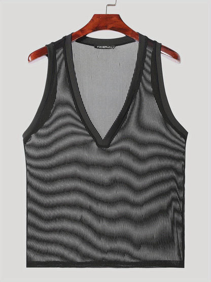 Men's Sexy Deep V-Neck Sheer Tank Top - Perfect for Nightclub Parties - Buy Center US