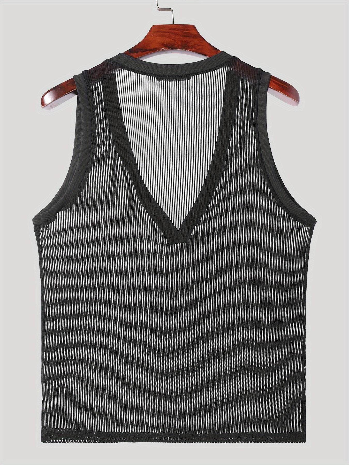 Men's Sexy Deep V-Neck Sheer Tank Top - Perfect for Nightclub Parties - Buy Center US