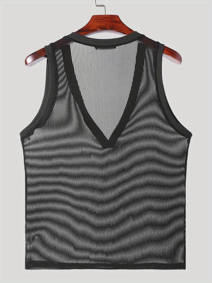 Men's Sexy Deep V-Neck Sheer Tank Top - Perfect for Nightclub Parties - Buy Center US