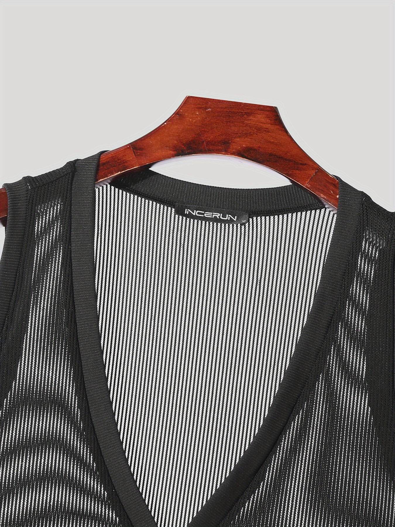 Men's Sexy Deep V-Neck Sheer Tank Top - Perfect for Nightclub Parties - Buy Center US