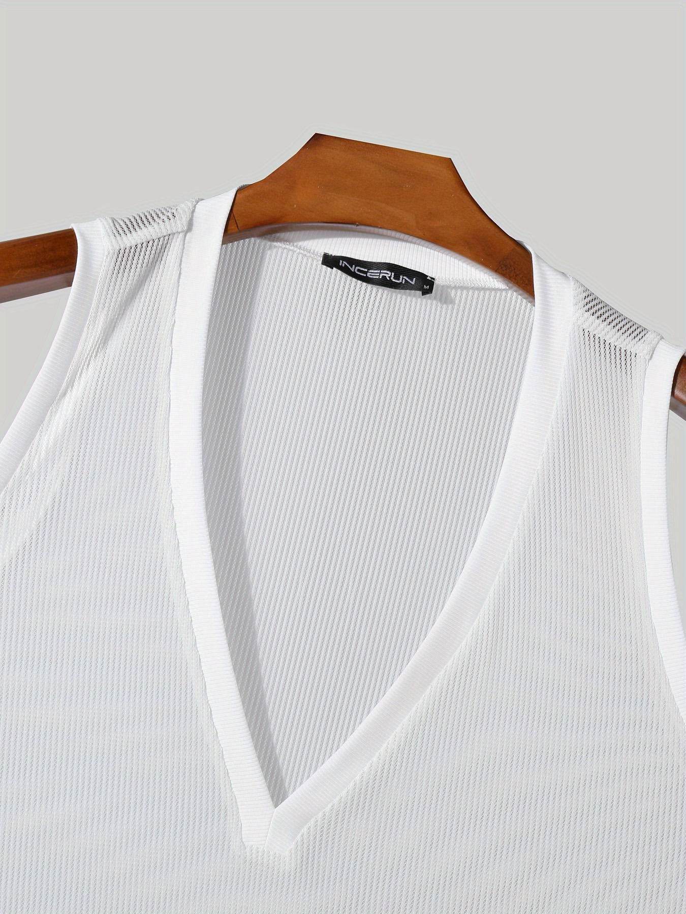 Men's Sexy Deep V-Neck Sheer Tank Top - Perfect for Nightclub Parties - Buy Center US