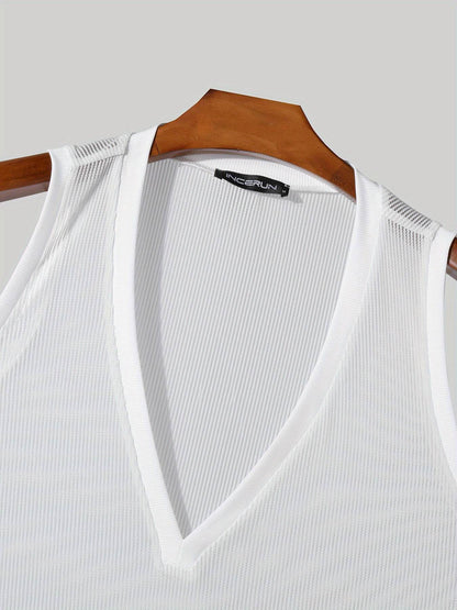 Men's Sexy Deep V-Neck Sheer Tank Top - Perfect for Nightclub Parties - Buy Center US