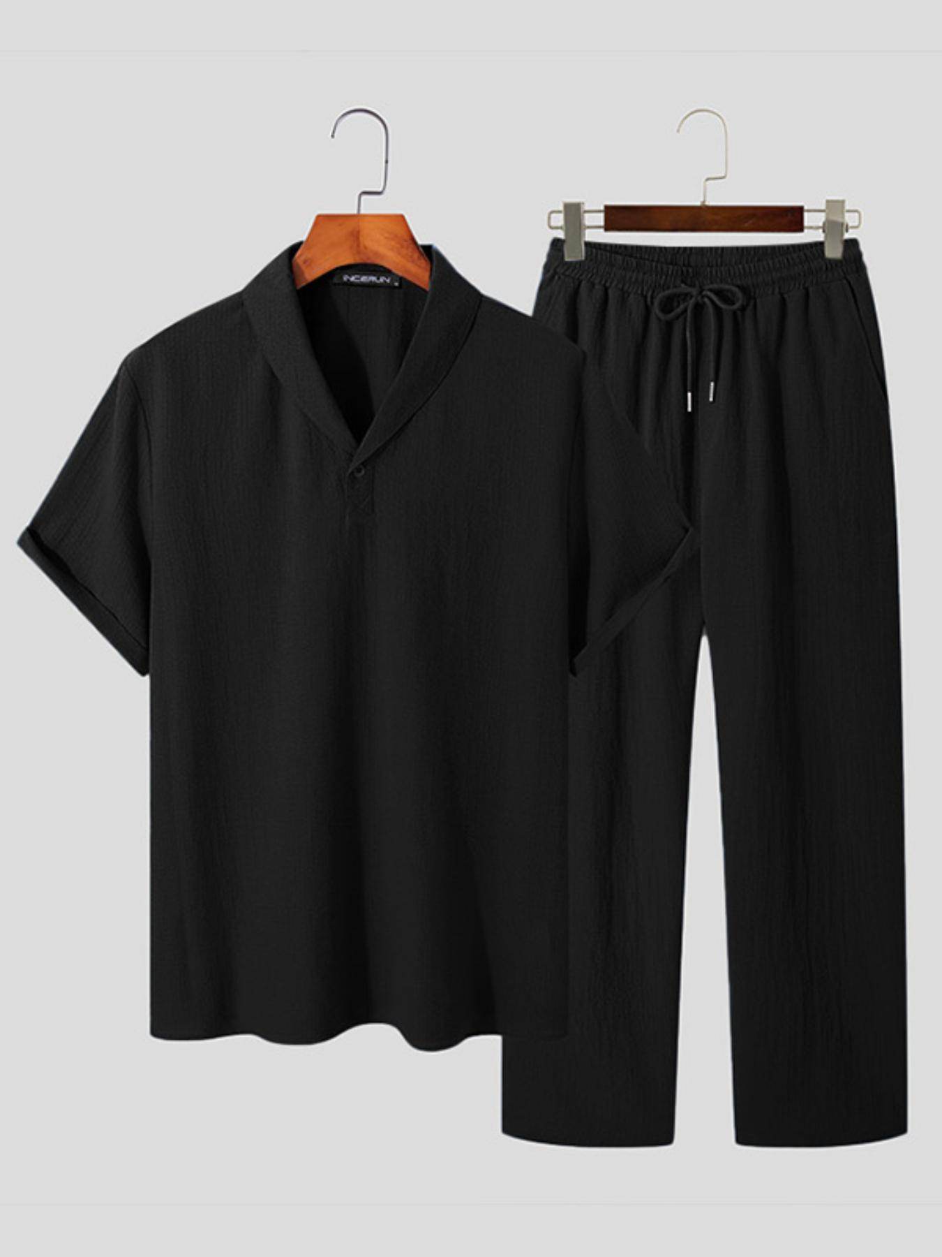 Men’s Casual Polyester Sweatsuit - Loose Fit Short Sleeve for Summer - Buy Center US