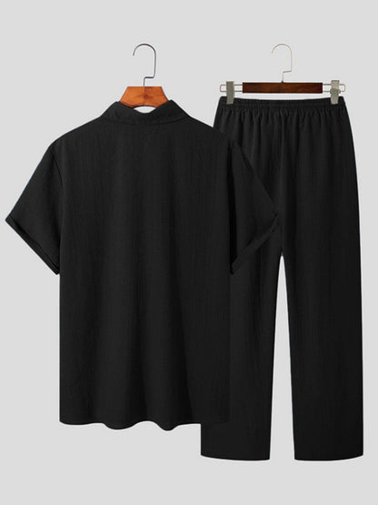 Men’s Casual Polyester Sweatsuit - Loose Fit Short Sleeve for Summer - Buy Center US
