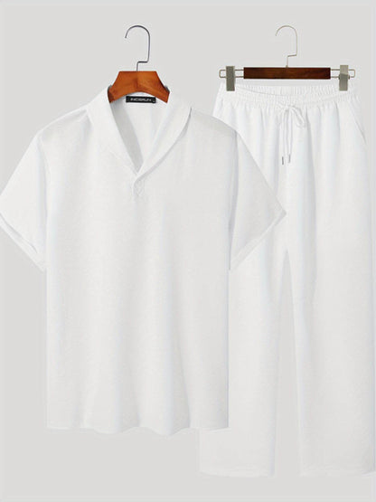 Men’s Casual Polyester Sweatsuit - Loose Fit Short Sleeve for Summer - Buy Center US