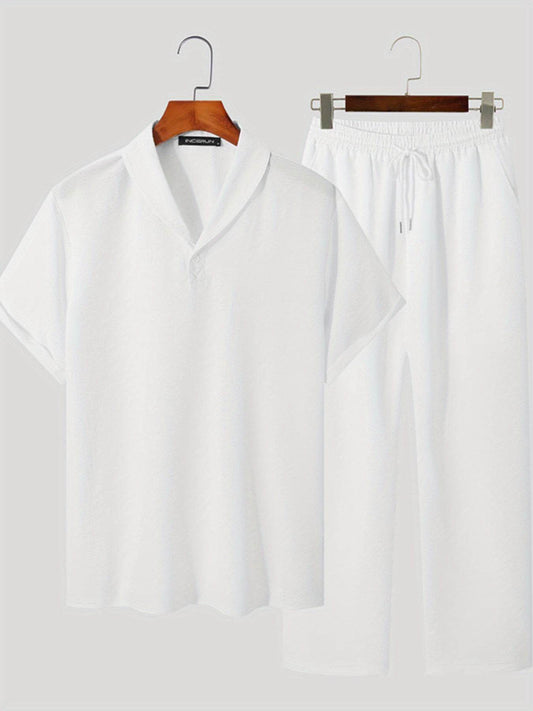 Men’s Casual Polyester Sweatsuit - Loose Fit Short Sleeve for Summer - Buy Center US