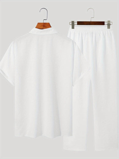 Men’s Casual Polyester Sweatsuit - Loose Fit Short Sleeve for Summer - Buy Center US