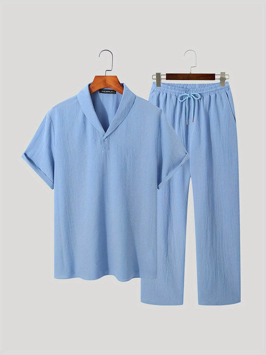 Men’s Casual Polyester Sweatsuit - Loose Fit Short Sleeve for Summer - Buy Center US