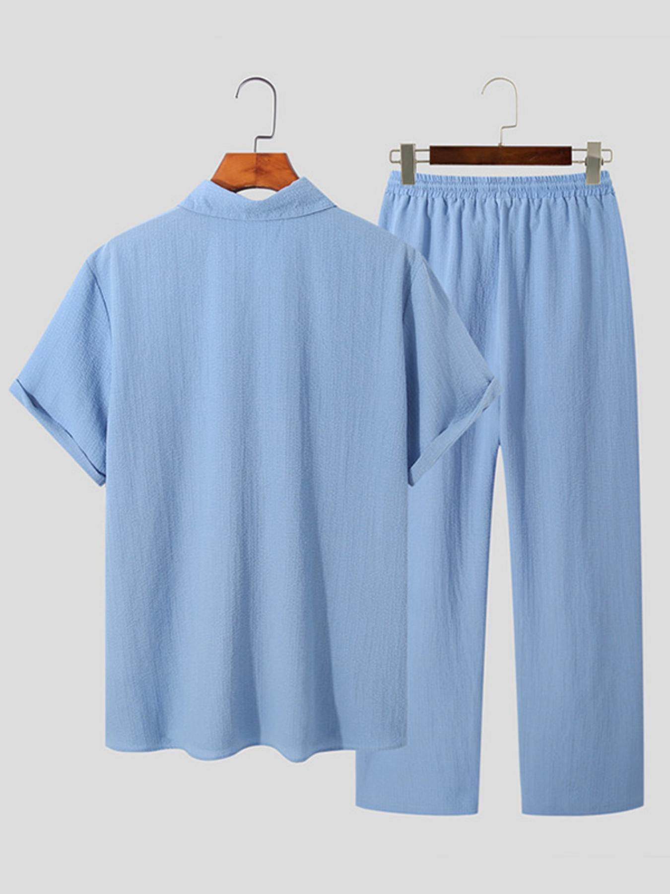 Men’s Casual Polyester Sweatsuit - Loose Fit Short Sleeve for Summer - Buy Center US