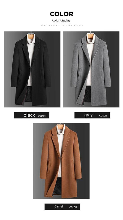 Buycenter Men's Slim Casual Trench Coat - Thick Woolen Jacket for Winter - Buy Center US