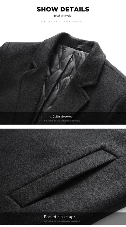 Buycenter Men's Slim Casual Trench Coat - Thick Woolen Jacket for Winter - Buy Center US