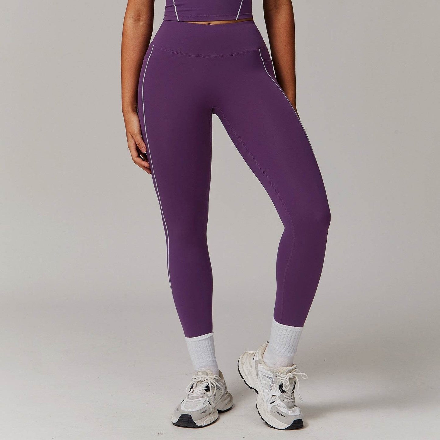 Contrast Color High Waist Yoga Pants - Pocket & Nude Feel for Women - Buy Center US