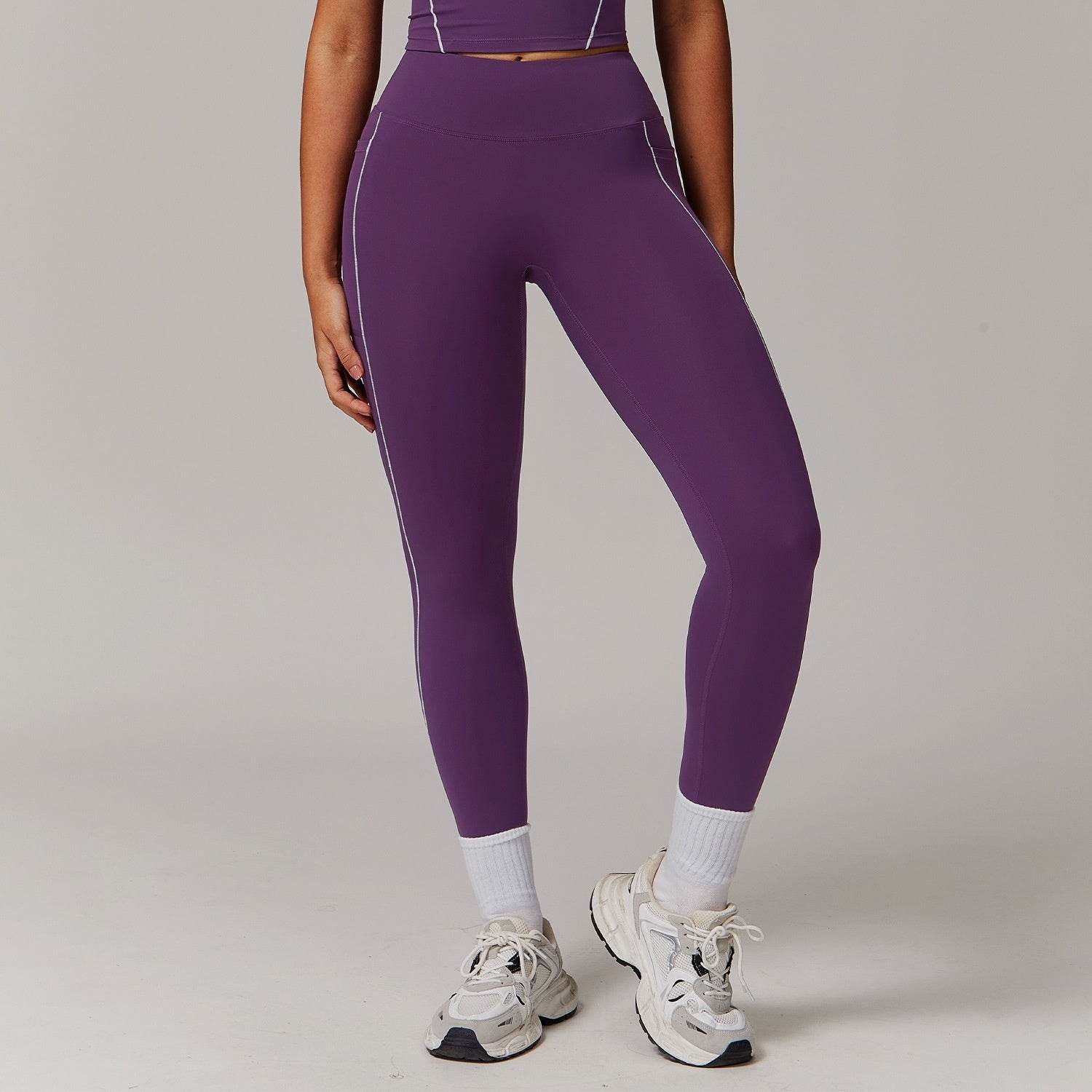 Contrast Color High Waist Yoga Pants - Pocket & Nude Feel for Women - Buy Center US
