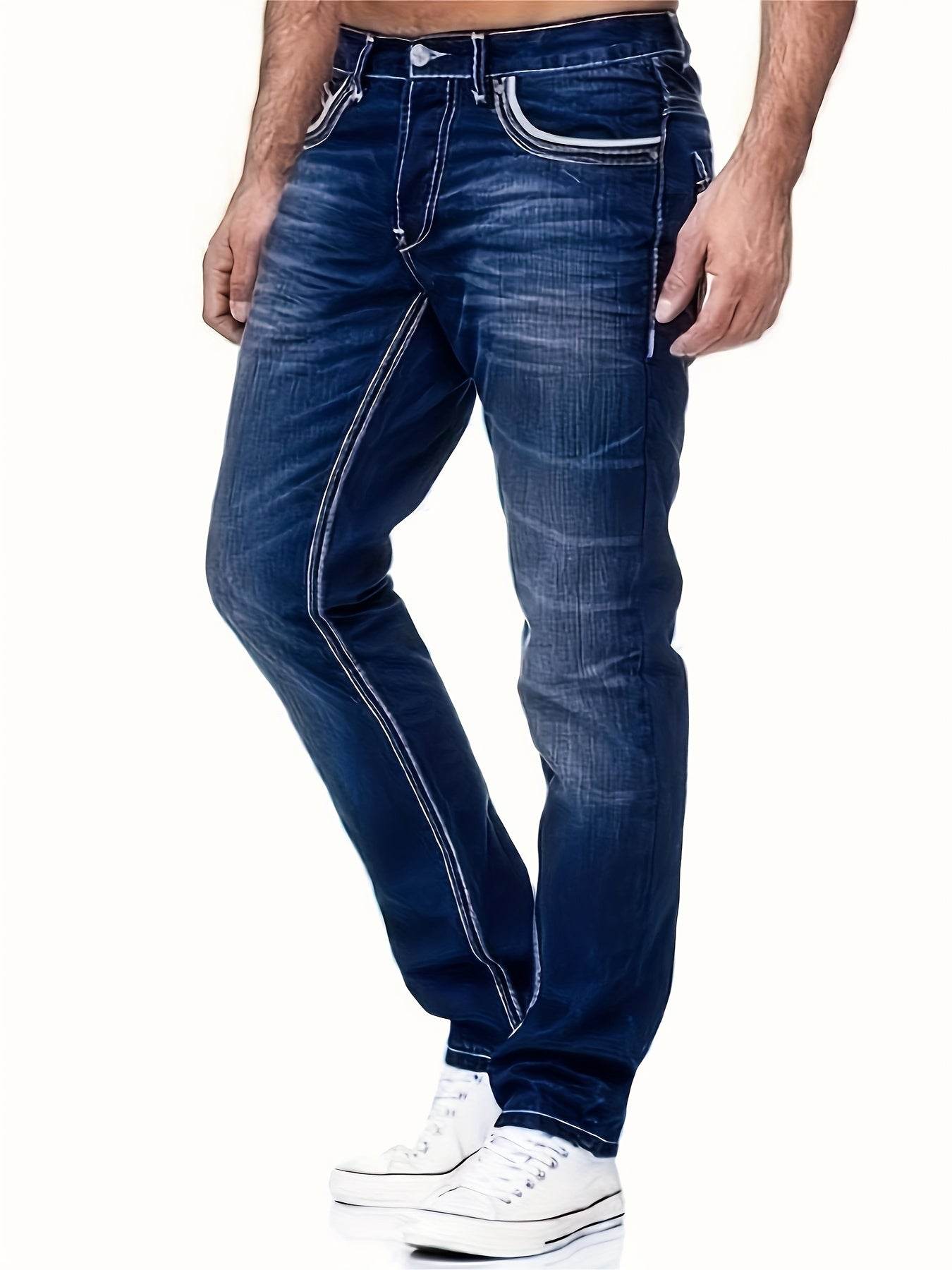 Men's Slim-Fit Stretch Denim Jeans - Embroidered Pocket in Dark Blue - Buy Center US