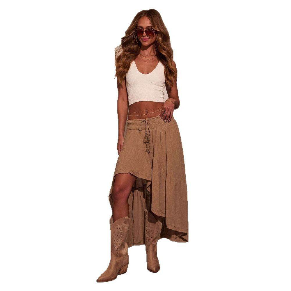 Asymmetric High Waist Skirt - Elastic Slub Cotton for Commuting Style - Buy Center US