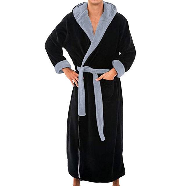 Buycenter Men's Flannel Hooded Bathrobe - Thick Casual Winter Wear - Buy Center US