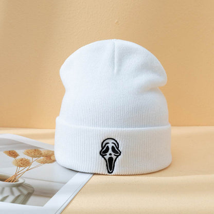 Buycenter Dark Embroidered Ghost Face Knitted Hat - Stylish Winter Accessory - Buy Center US
