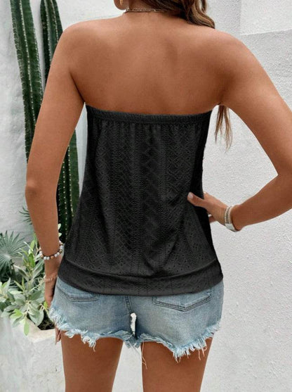 Women's Solid Color Bandeau Top - Embroidered Neckline for Casual Style - Buy Center US