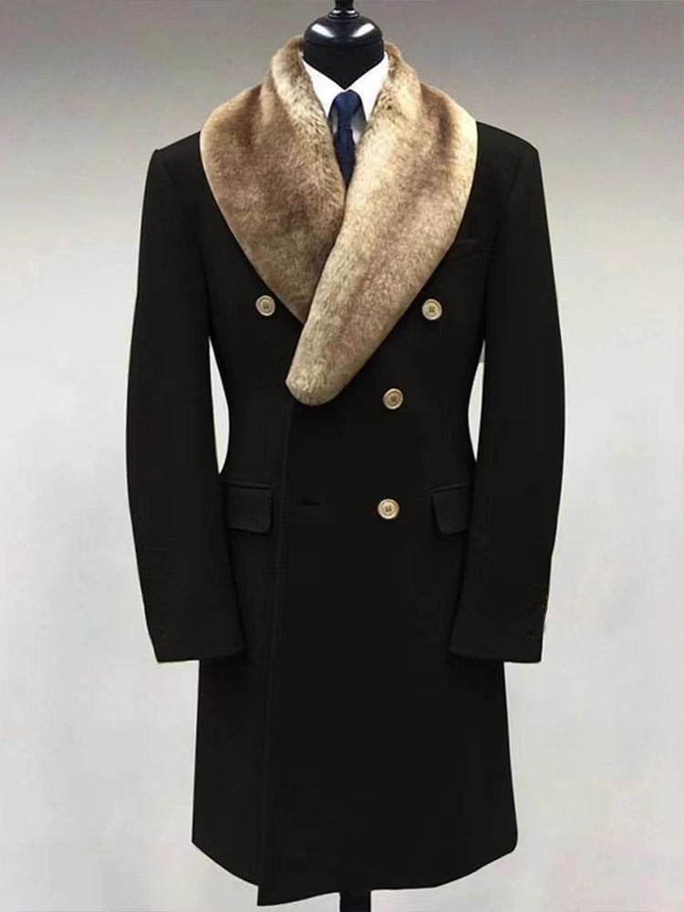 Buycenter Men's Mid-length Woolen Polo Coat - Casual Solid Color Slim Fit - Buy Center US