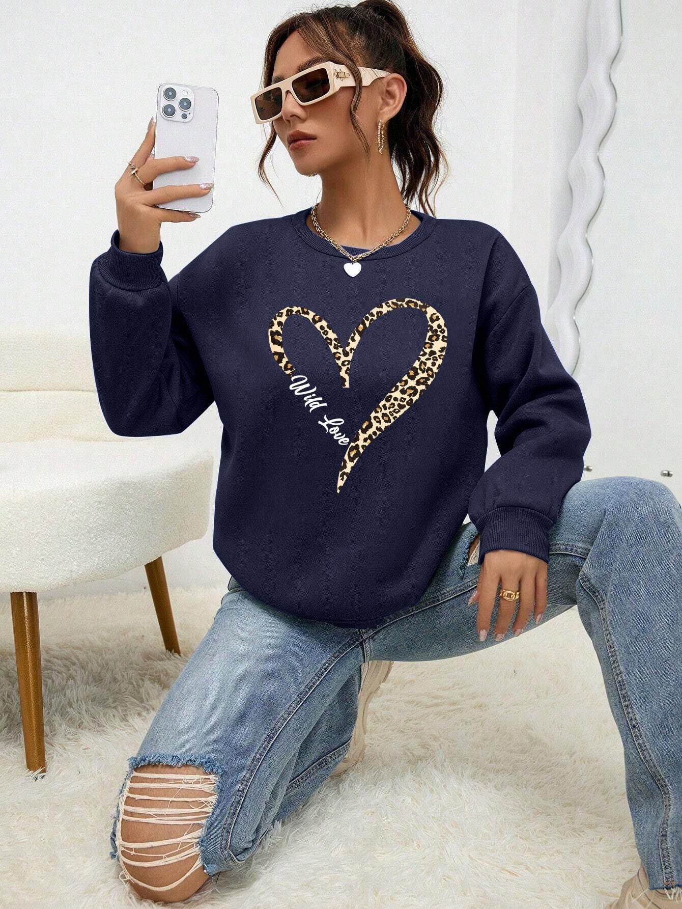 Leopard Wild Heart Pattern Female Sweatshirt Set - Stylish & Comfy - Buy Center US