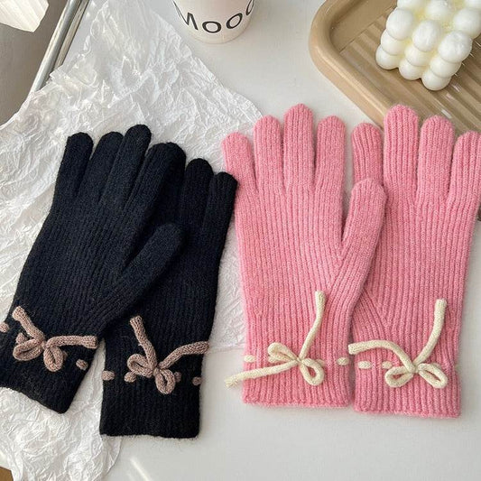Cozy Autumn & Winter Bow Finger Gloves - Warm Acrylic, Cute Styles - Buy Center US