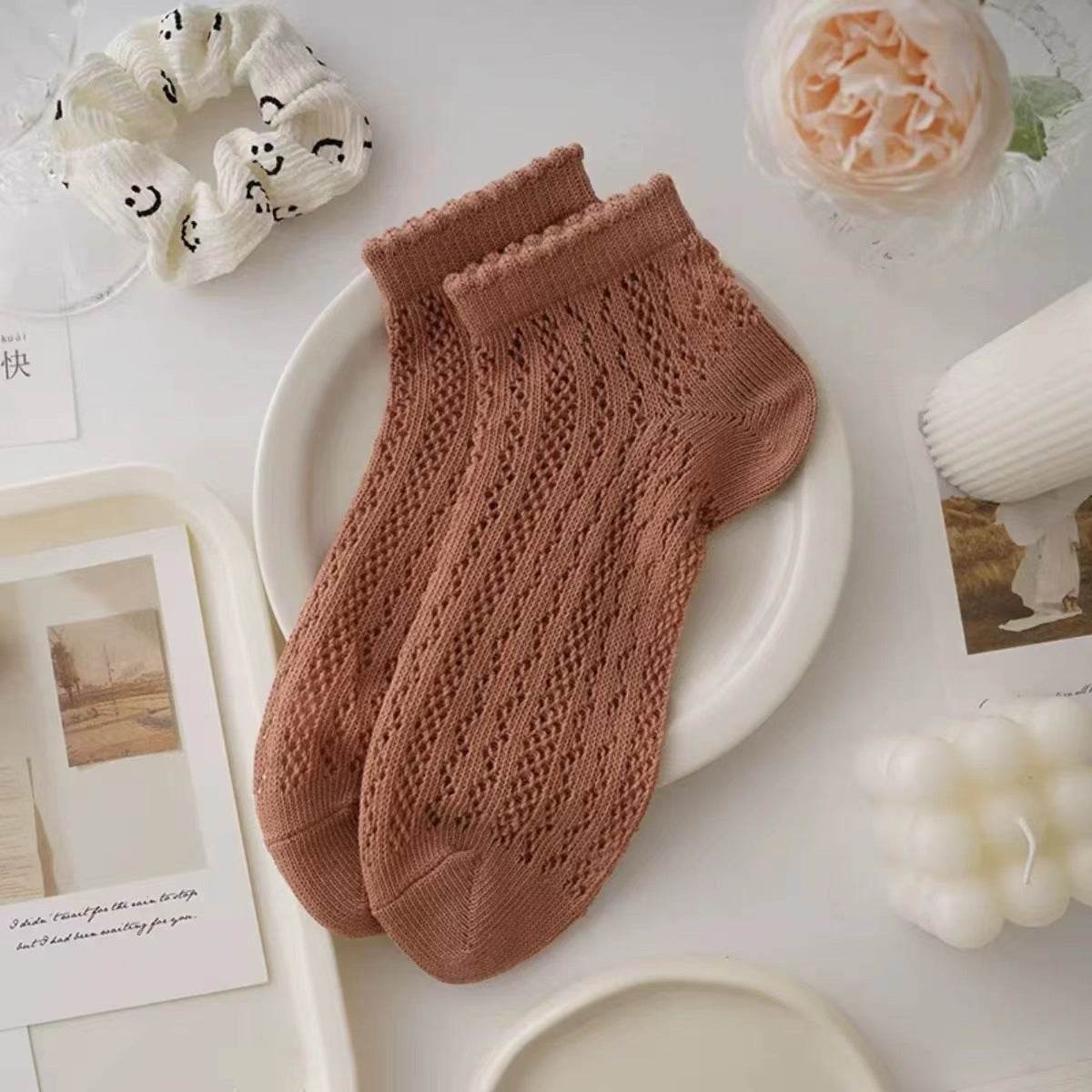 Women's Breathable Cotton Socks - Hollow Mesh, Antibacterial & Quick Drying - Buy Center US
