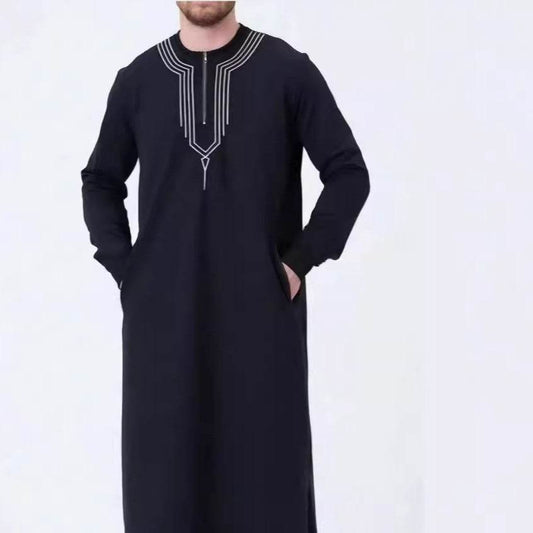 Buycenter Casual Loose Embroidery Men's Robe - Black, Comfortable Fit - Buy Center US