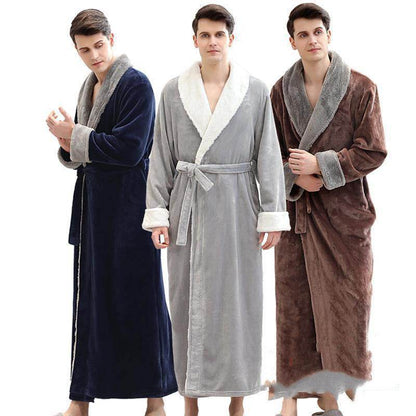 Buycenter Men's Plus Size Coral Fleece Bathrobe - Soft Full Length Pajamas - Buy Center US