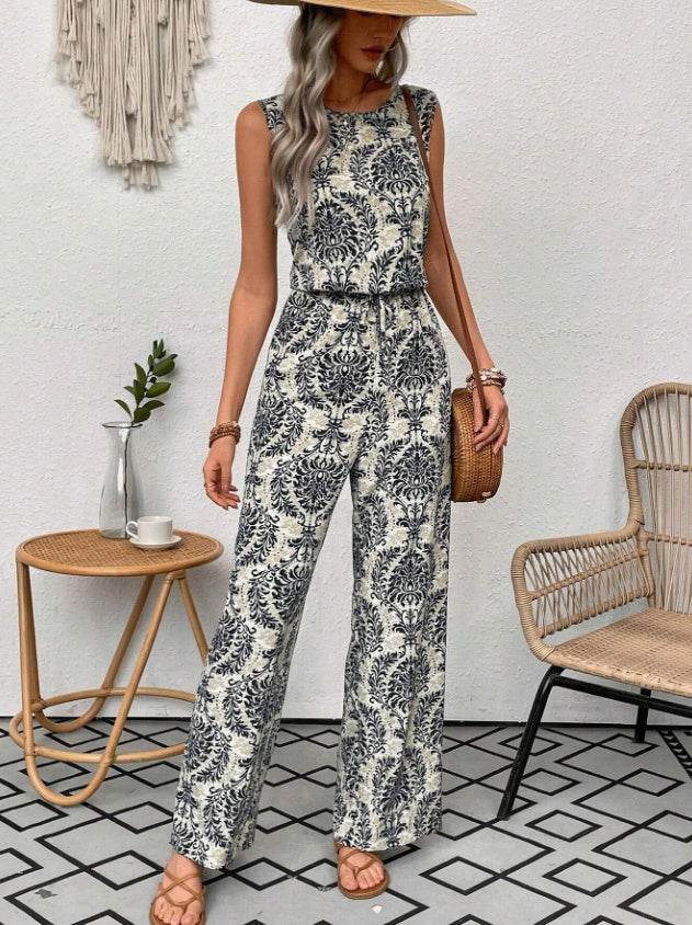 Bohemian Printed Waist Cinching Casual Pants Set - Sizes S to 3XL - Buy Center US