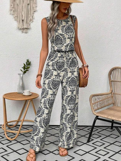 Bohemian Printed Waist Cinching Casual Pants Set - Sizes S to 3XL - Buy Center US