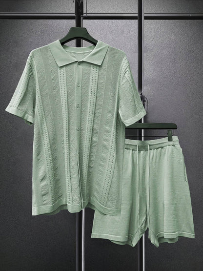 Men’s Casual Summer Knit Polo & Shorts Set - Breathable Lightweight Polyester - Buy Center US