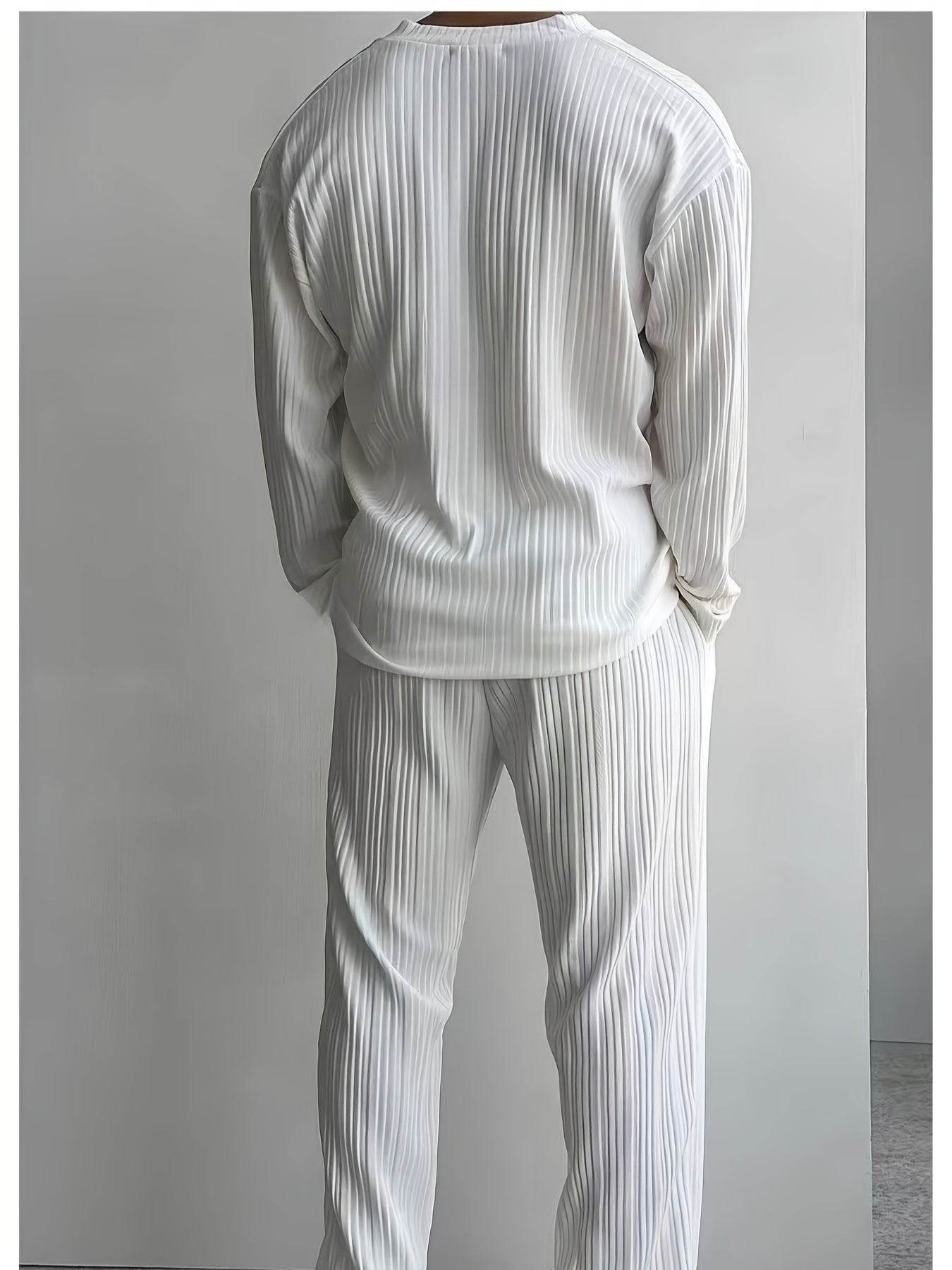 Men's Elegant Striped Button-Up Shirt & Pants Set - V-Neck Beach Attire - Buy Center US