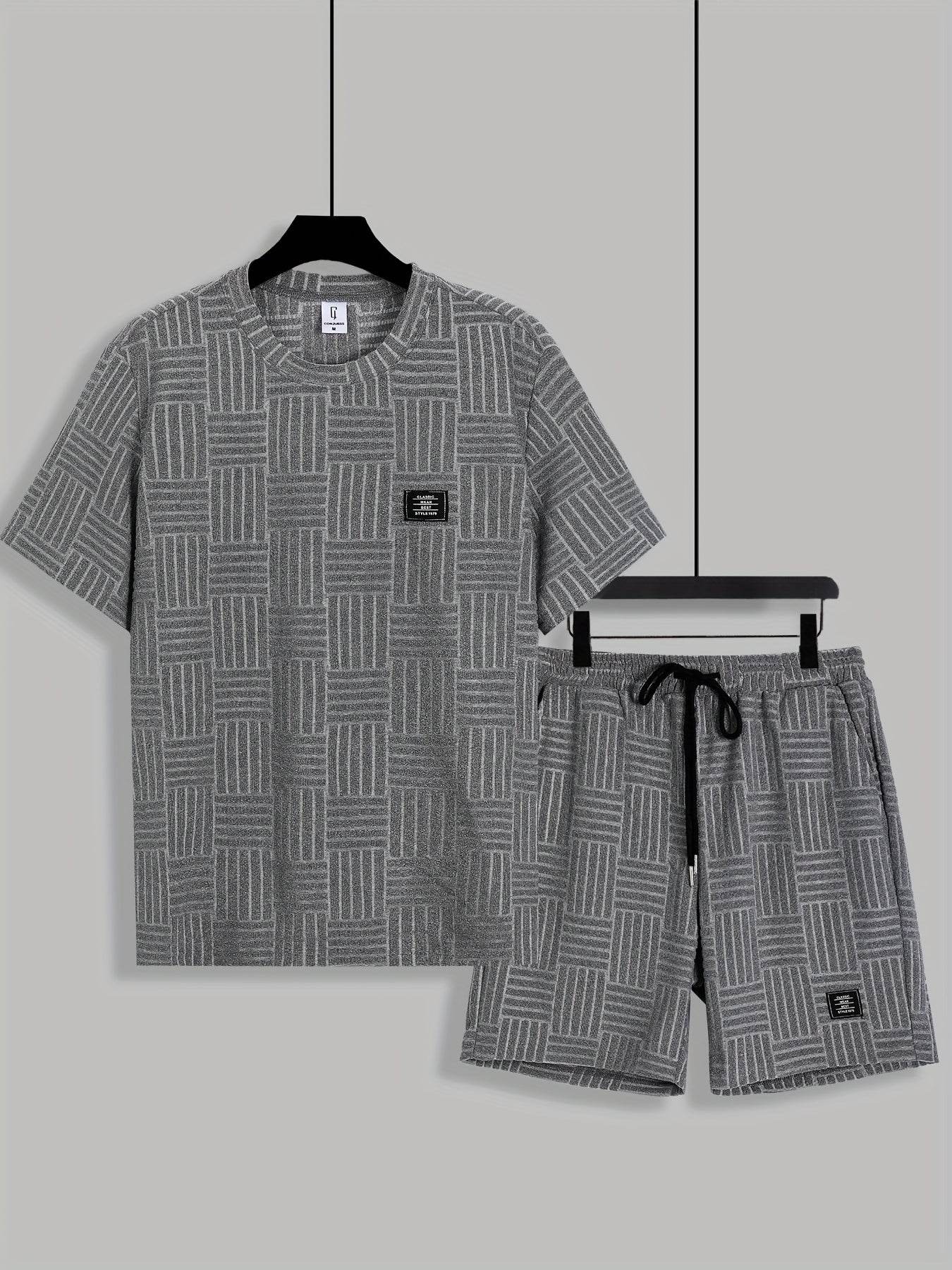 Men's Summer Casual Outfit - Striped Crew Neck T-Shirt & Drawstring Shorts - Buy Center US