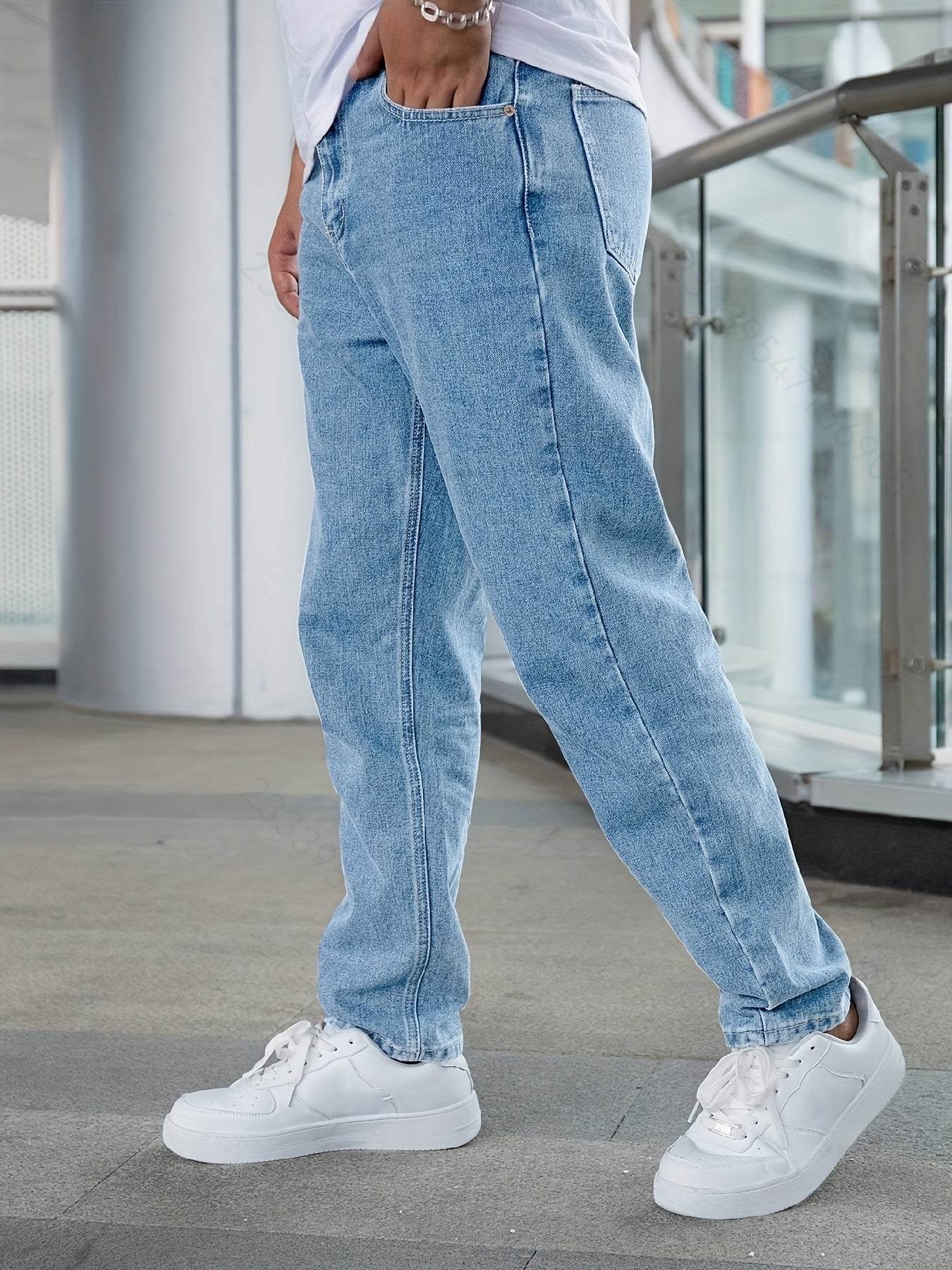 Men's Casual Stretch Denim Jeans - Light Blue, Relaxed Comfort Fit - Buy Center US