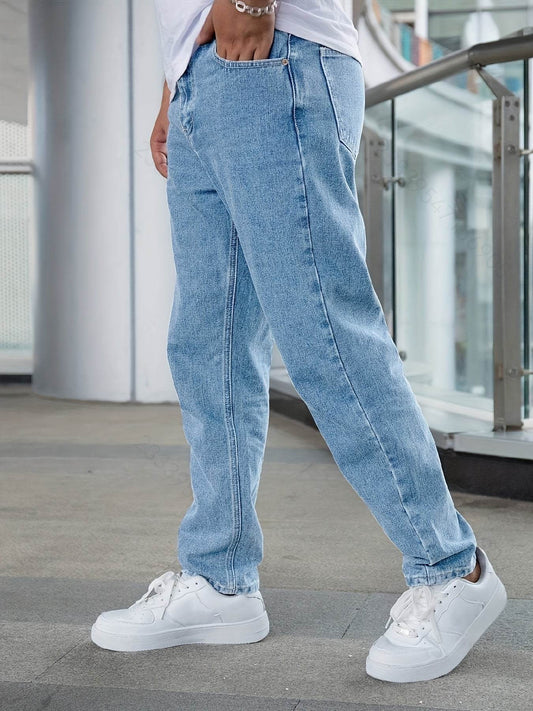 Men's Casual Stretch Denim Jeans - Light Blue, Relaxed Comfort Fit - Buy Center US