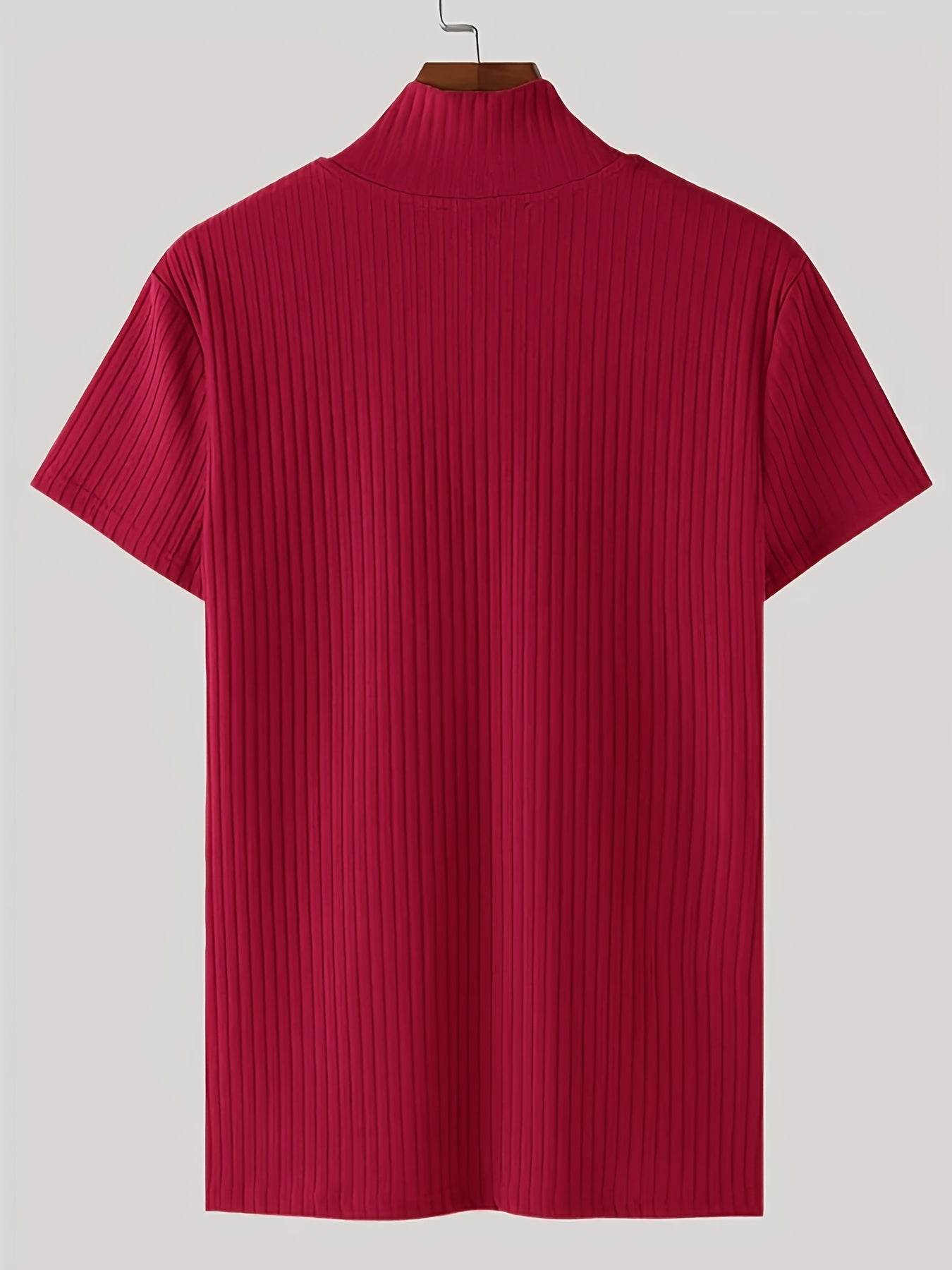 Men's Red V-Neck Striped Athletic Shirt - Slim Fit Short Sleeve Top - Buy Center US