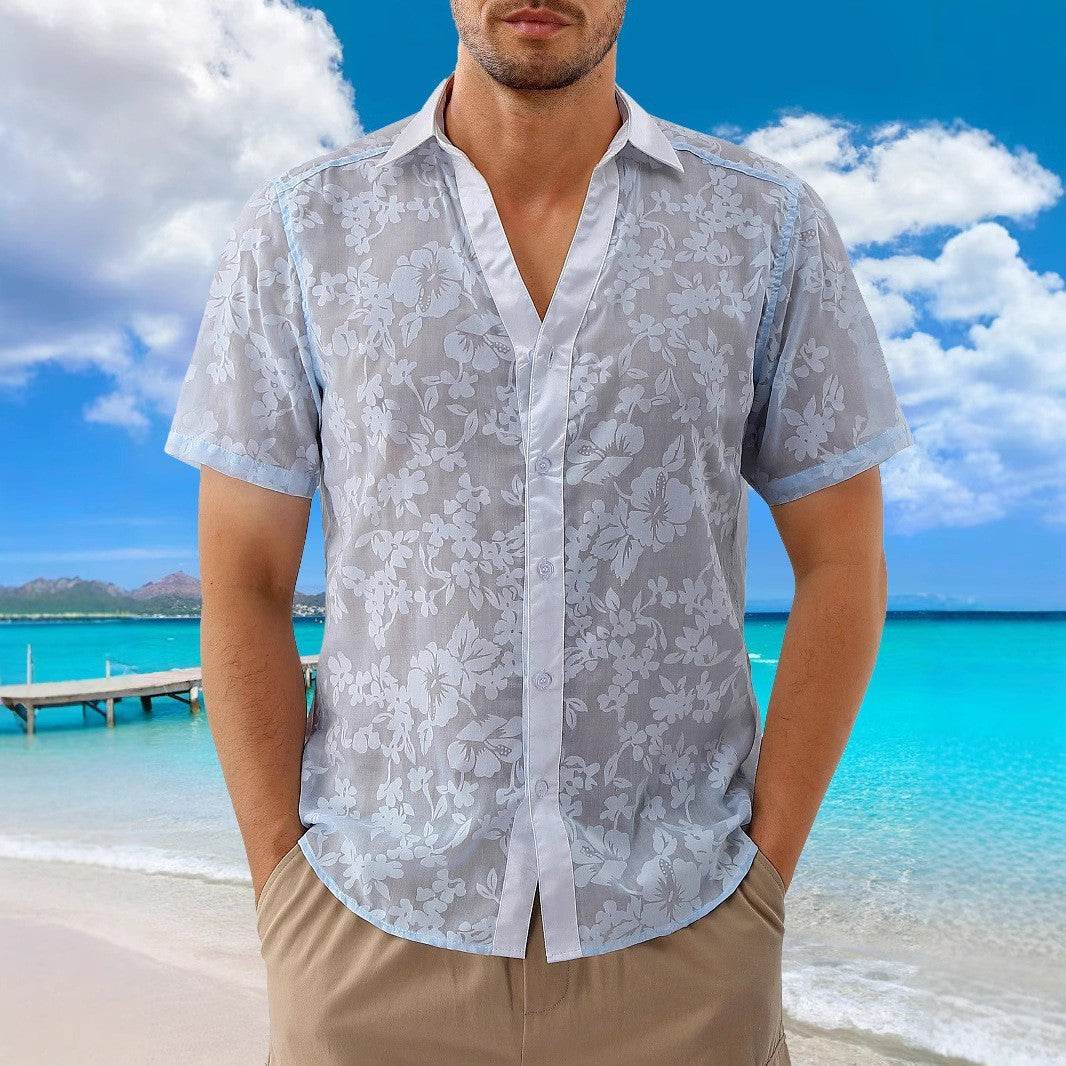 Buycenter Hawaiian Jacquard Shirt - Short Sleeve Casual Beachwear - Buy Center US