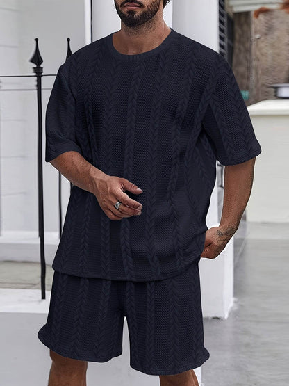 2025 Summer Braided Casual Sports Suit for Men - Polyester, Regular Fit - Buy Center US