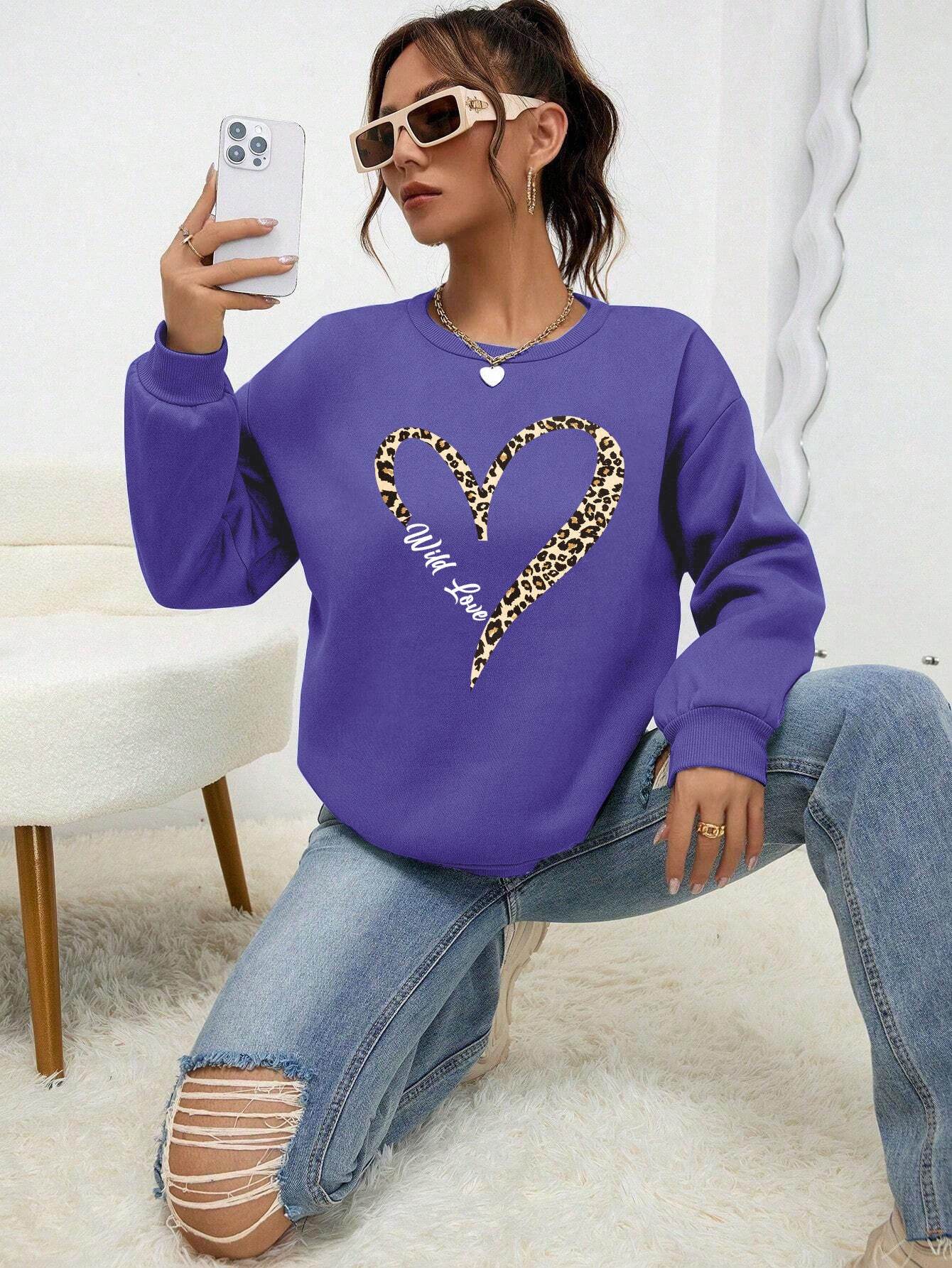 Leopard Wild Heart Pattern Female Sweatshirt Set - Stylish & Comfy - Buy Center US