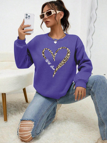 Leopard Wild Heart Pattern Female Sweatshirt Set - Stylish & Comfy - Buy Center US