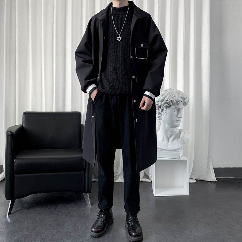Buycenter Men's Mid-Length Overknee Overcoat - Stylish Creamy-White & Black - Buy Center US