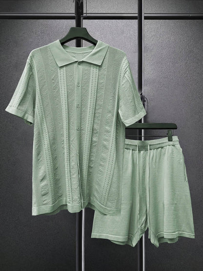 Men's Short-Sleeved Shirt and Shorts Suit - Casual Spring Fashion Set - Buy Center US