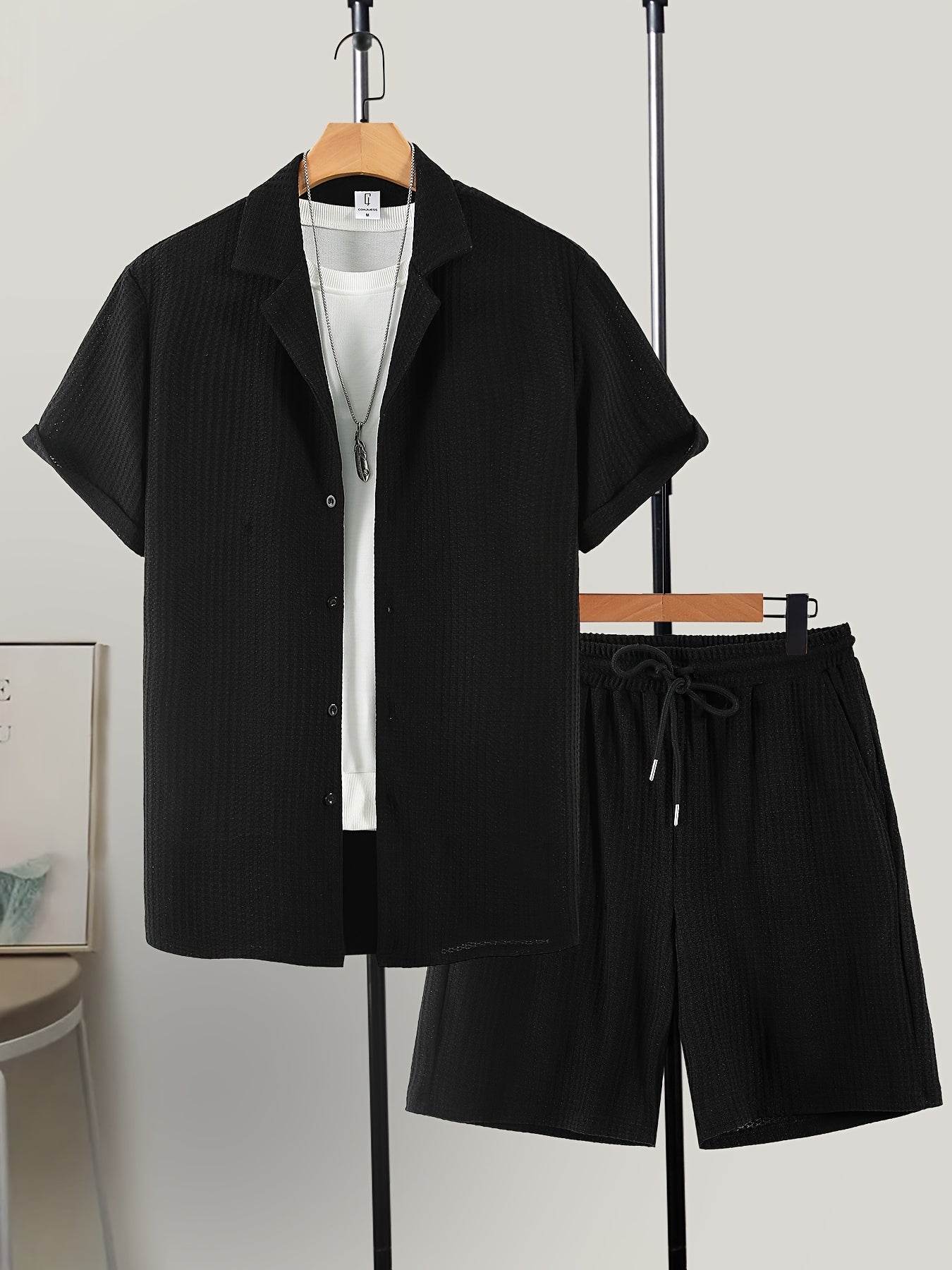 OBM Xingfan Men's Double-Breasted Waffle Suit - Casual & Stylish - Buy Center US