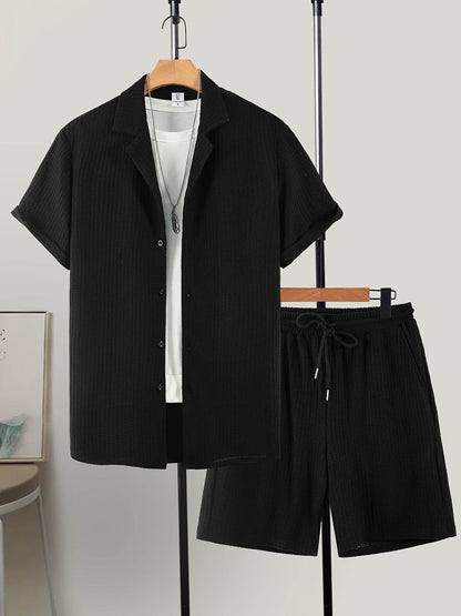 OBM Xingfan Men's Double-Breasted Waffle Suit - Casual & Stylish - Buy Center US